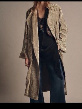 Zara Olive Green Velvet Long Coat